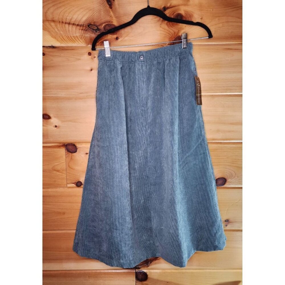 Women Within Size 12 Green Corduroy Long Skirt Pockets Elastic Waist Pull on